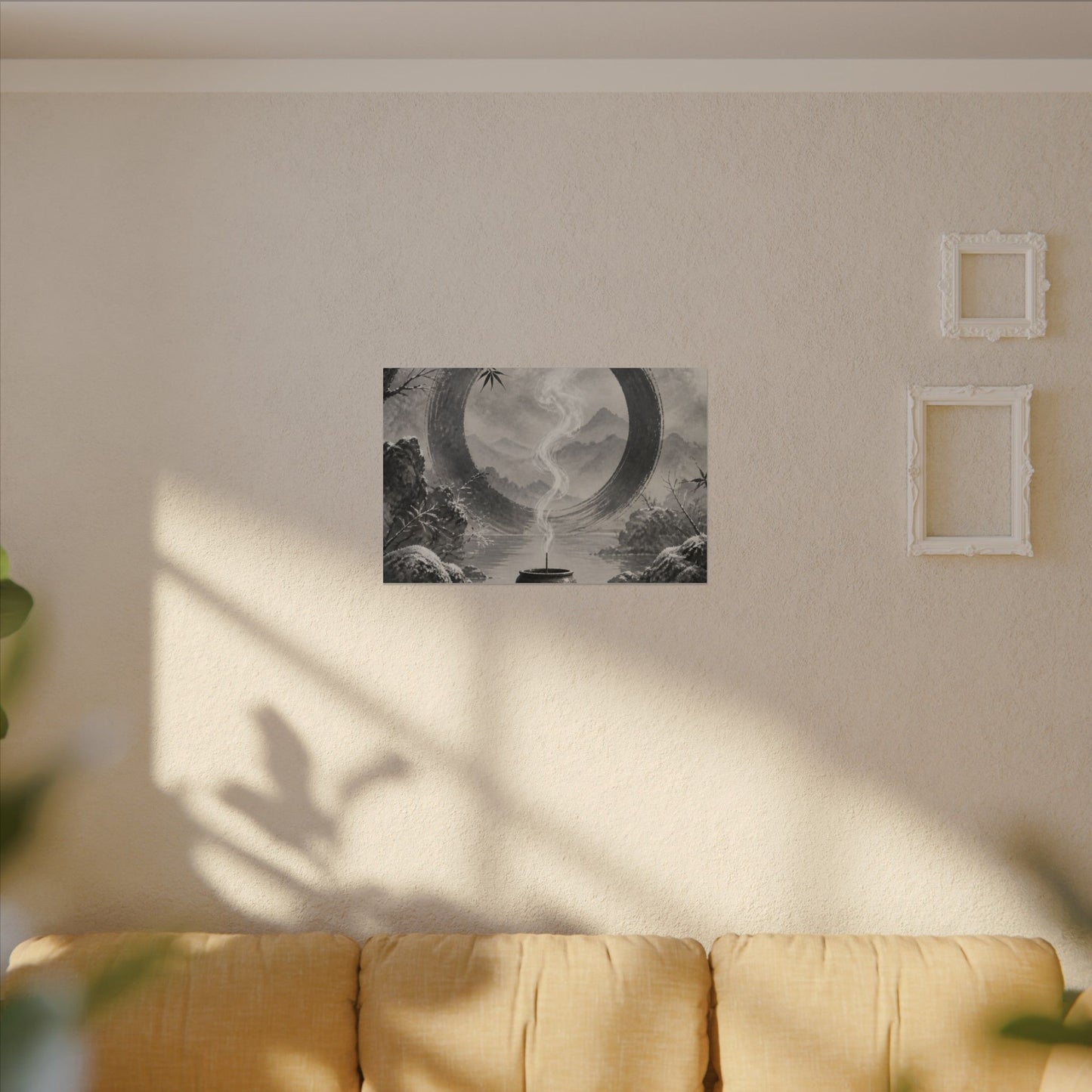 Incense Smoke Canvas Art | Winter Zen Sumi E Art