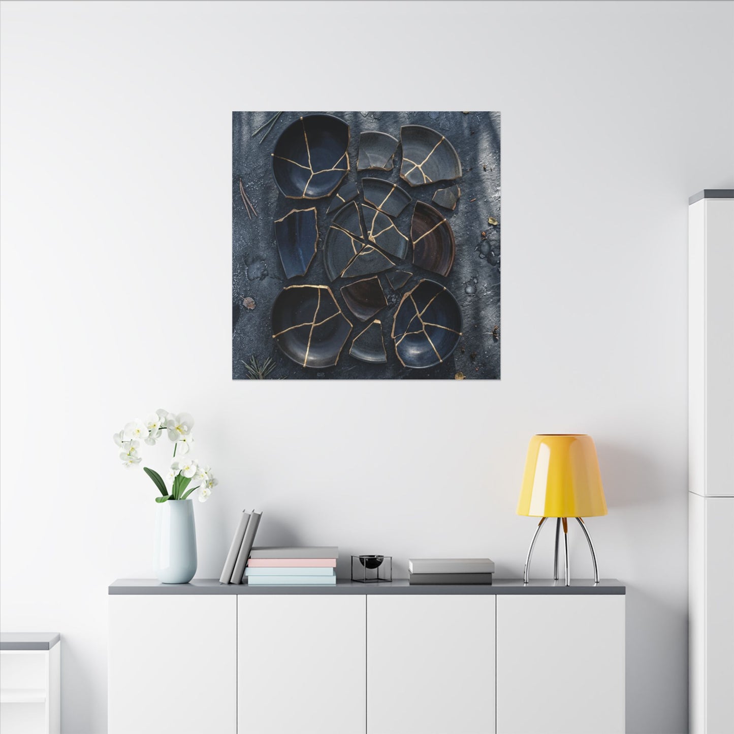 Dark Japandi Broken Pottery in Dappled | Shadow Zen Canvas Art