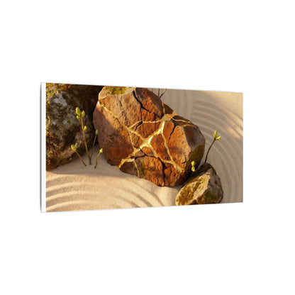 Kanso Rock Garden Canvas Art - Kintsugi Crackle Gold