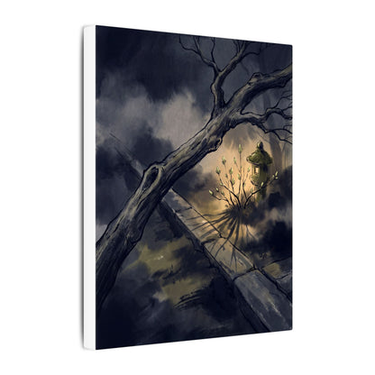 Dark Japandi Moonlit Garden in Golden Hour | Charcoal Ink Canvas Art