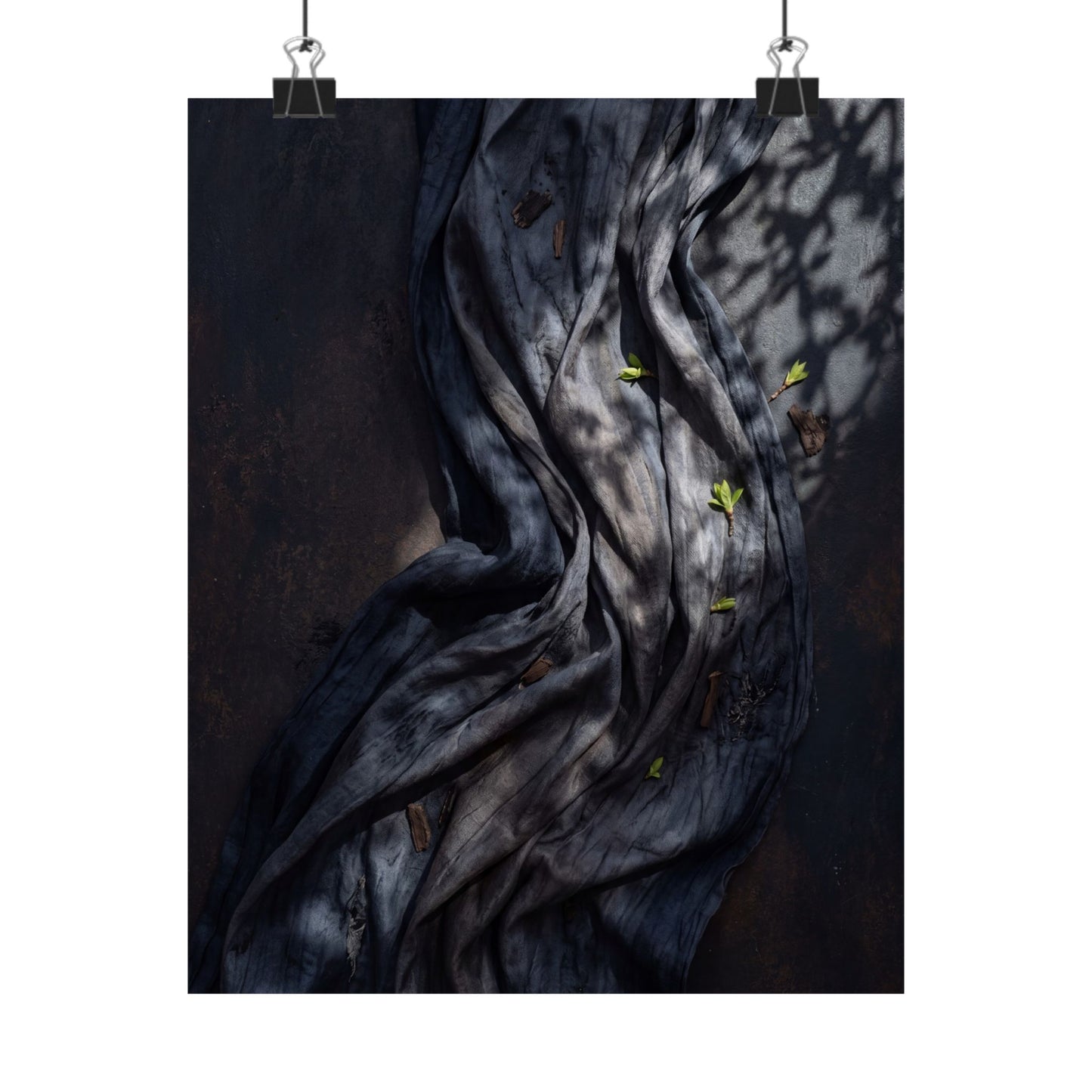 Dark Japandi Silk Drape in Dappled | Dark Texture Wall Art Print
