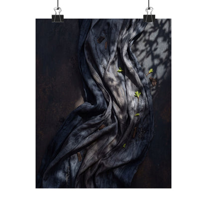 Dark Japandi Silk Drape in Dappled | Dark Texture Wall Art Print