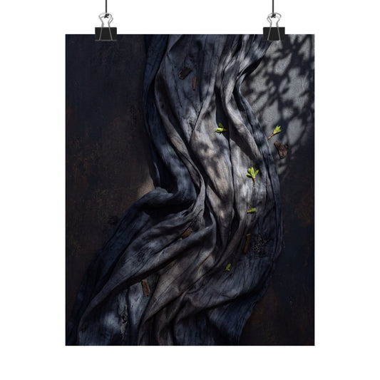 Dark Japandi Silk Drape in Dappled | Dark Texture Wall Art Print