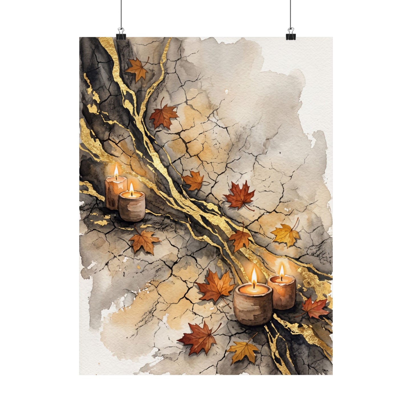 Japandi Cracked Earth in Candlelight | Watercolor Wall Art Print