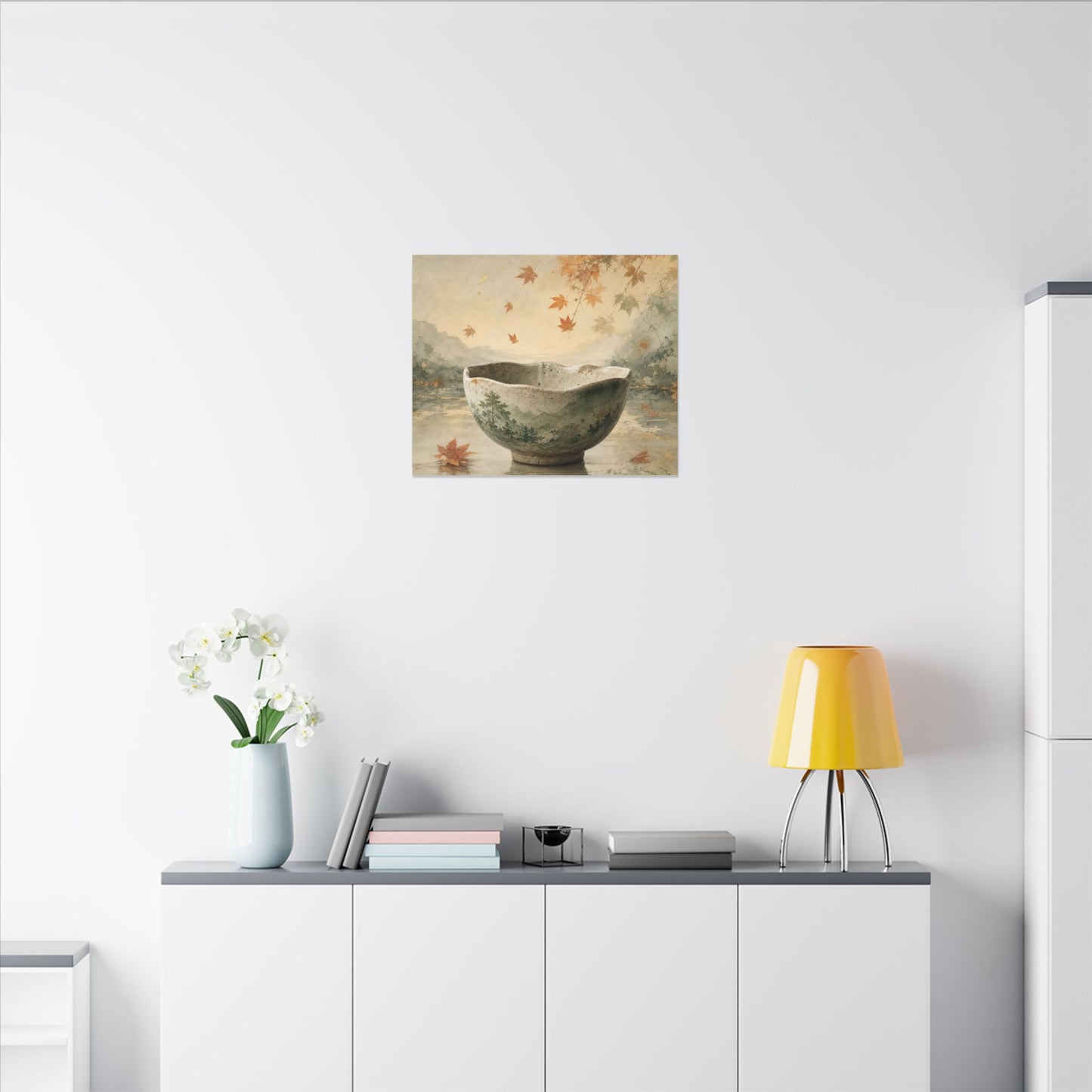 Autumn Ceramic Bowl Watercolor Canvas Art | Cozy Decor