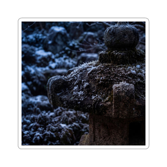 Dark Japandi Stone Lantern in Moonlight | Shadow Zen Sticker Art Print
