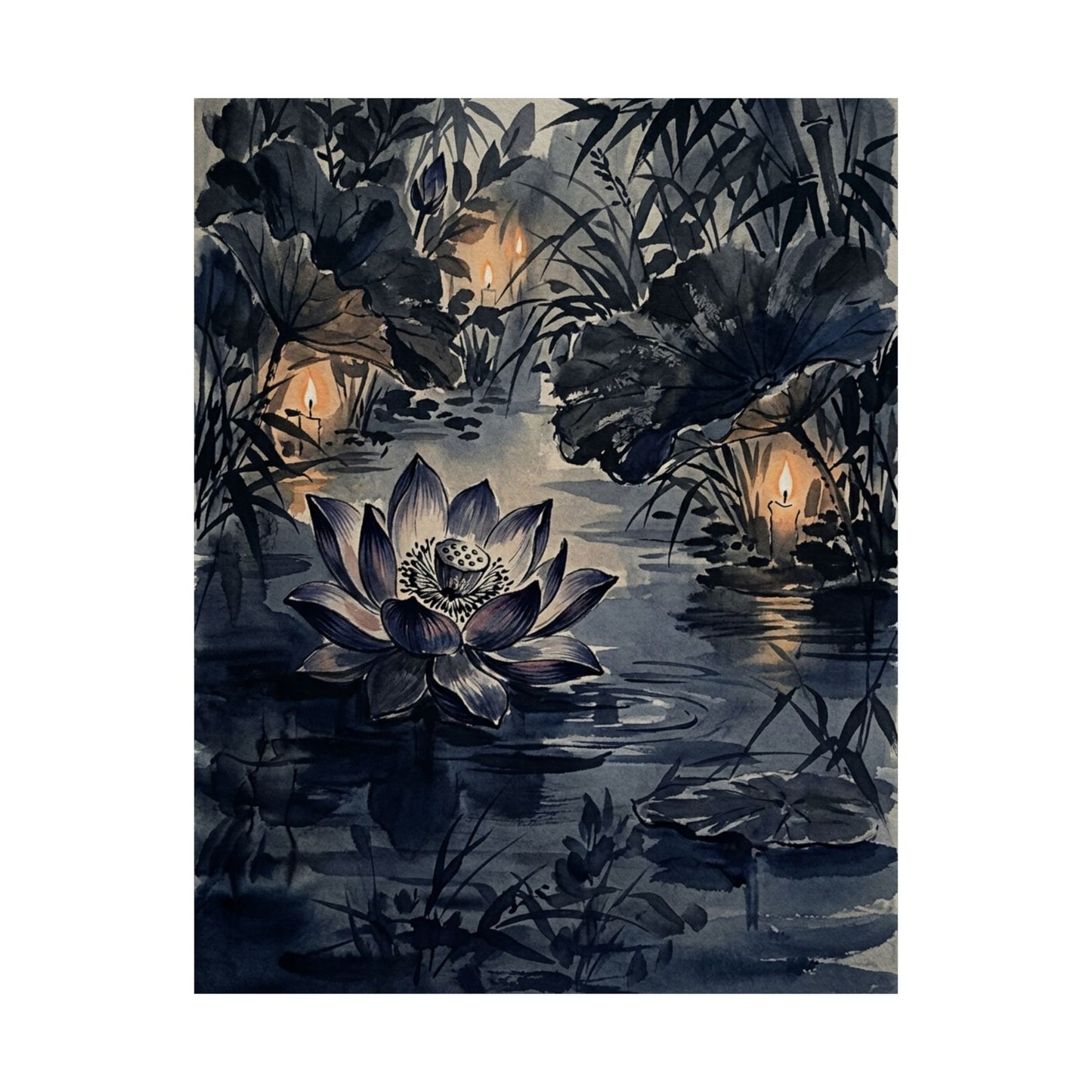 Candlelight Lotus Flower Wall Art Print - Zen Fukinsei