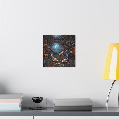 Koi Pond Canvas Art | Autumn Kintsugi Gold Repair Art