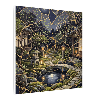 Kintsugi Moonlit Garden in Candlelight | Gold Vein Canvas Art