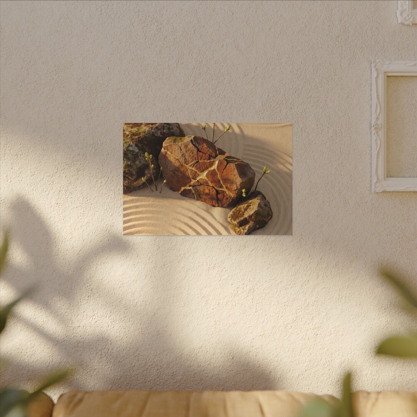 Kanso Rock Garden Canvas Art - Kintsugi Crackle Gold