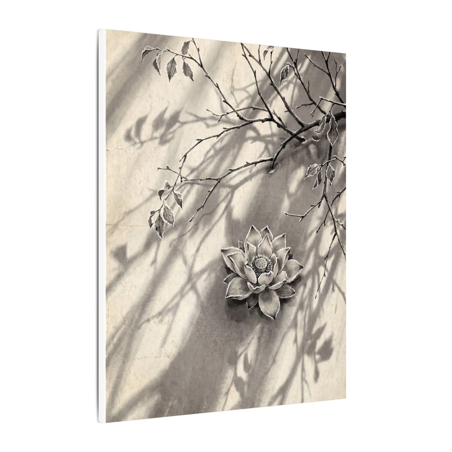 Winter Lotus Flower Sumi E Canvas Art | Contemplative Decor