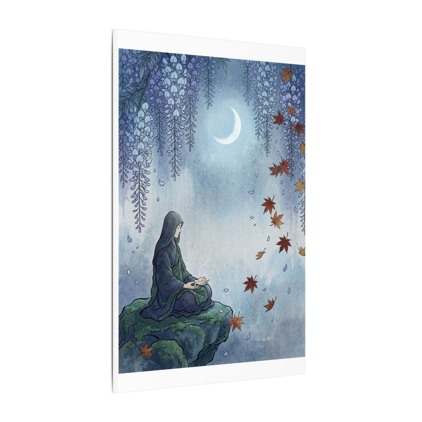 Zen Wisteria in Moonlight | Ukiyo E Inspired Canvas Art