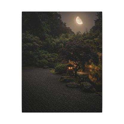 Dark Japandi Moonlit Garden in Golden Hour | Moody Minimal Canvas Art