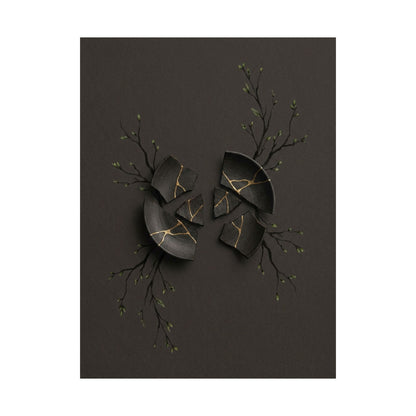 Dark Japandi Broken Pottery in Overcast | Charcoal Ink Wall Art Print