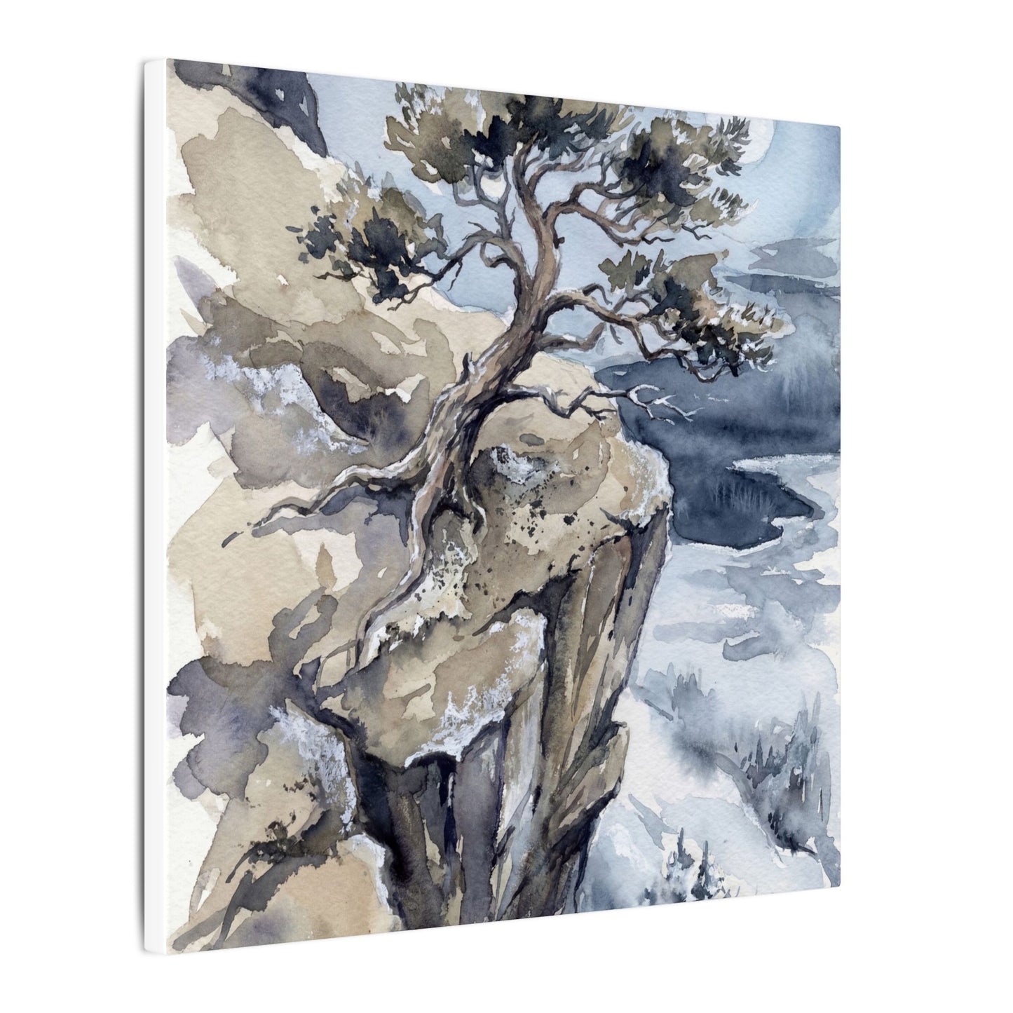 Pine Tree Canvas Art | Winter Japandi Watercolor Art
