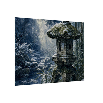 Zen Stone Lantern in Dappled | Sumi E Canvas Art