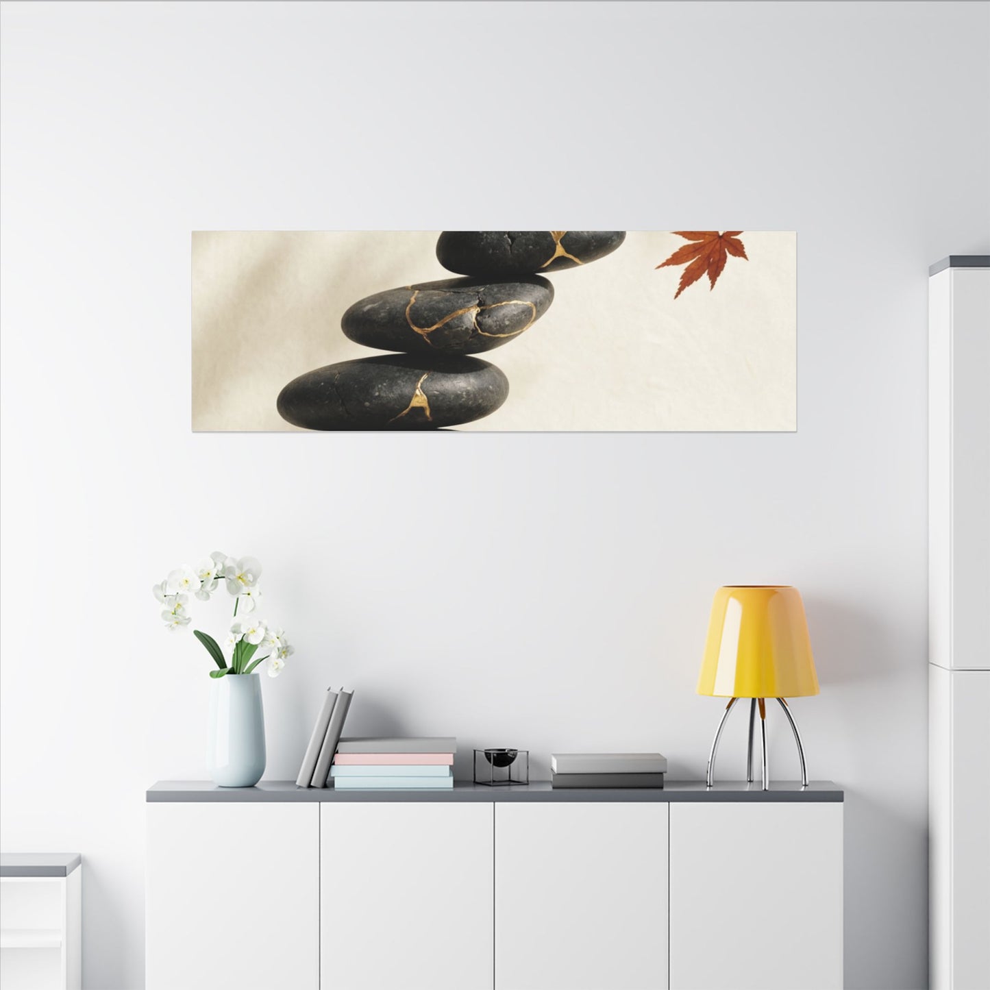 Kintsugi River Stones in Dappled | Crackle Gold Canvas Art