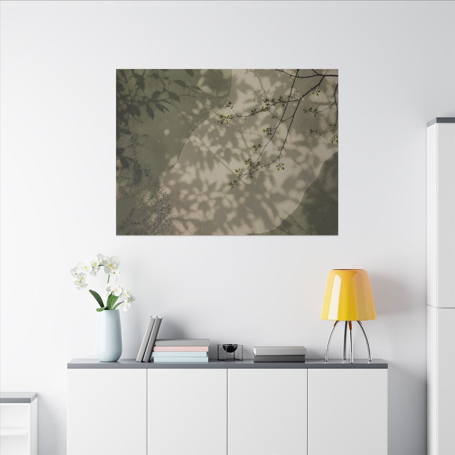 Neutral Shadow Play Canvas Art - Japanese Pattern Japandi