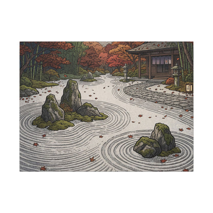 Autumn Rock Garden Ukiyo E Inspired Canvas Art | Peaceful Decor Art Print