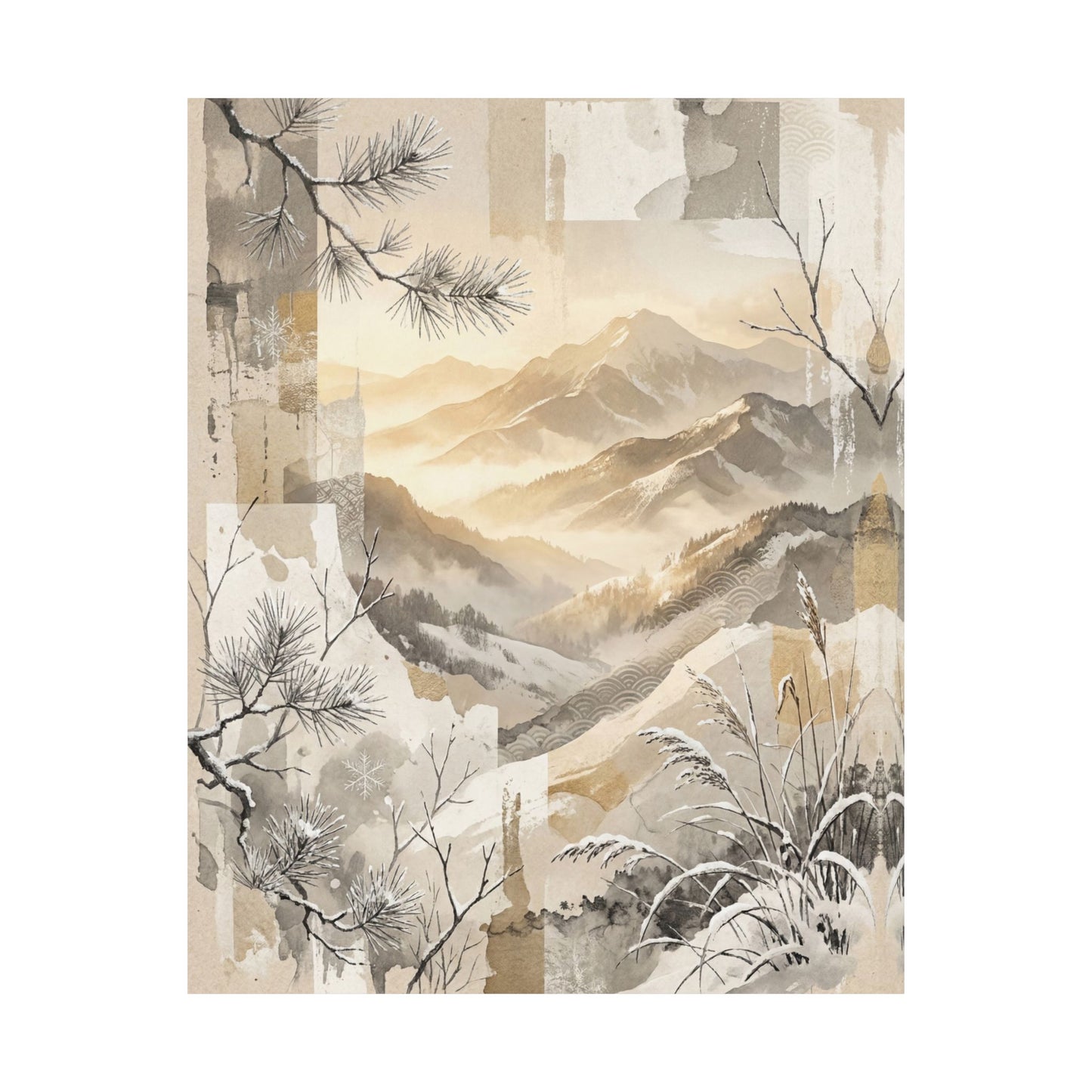 Mountain Mist Japanese Pattern Wall Art Print | Earthy Japandi Art
