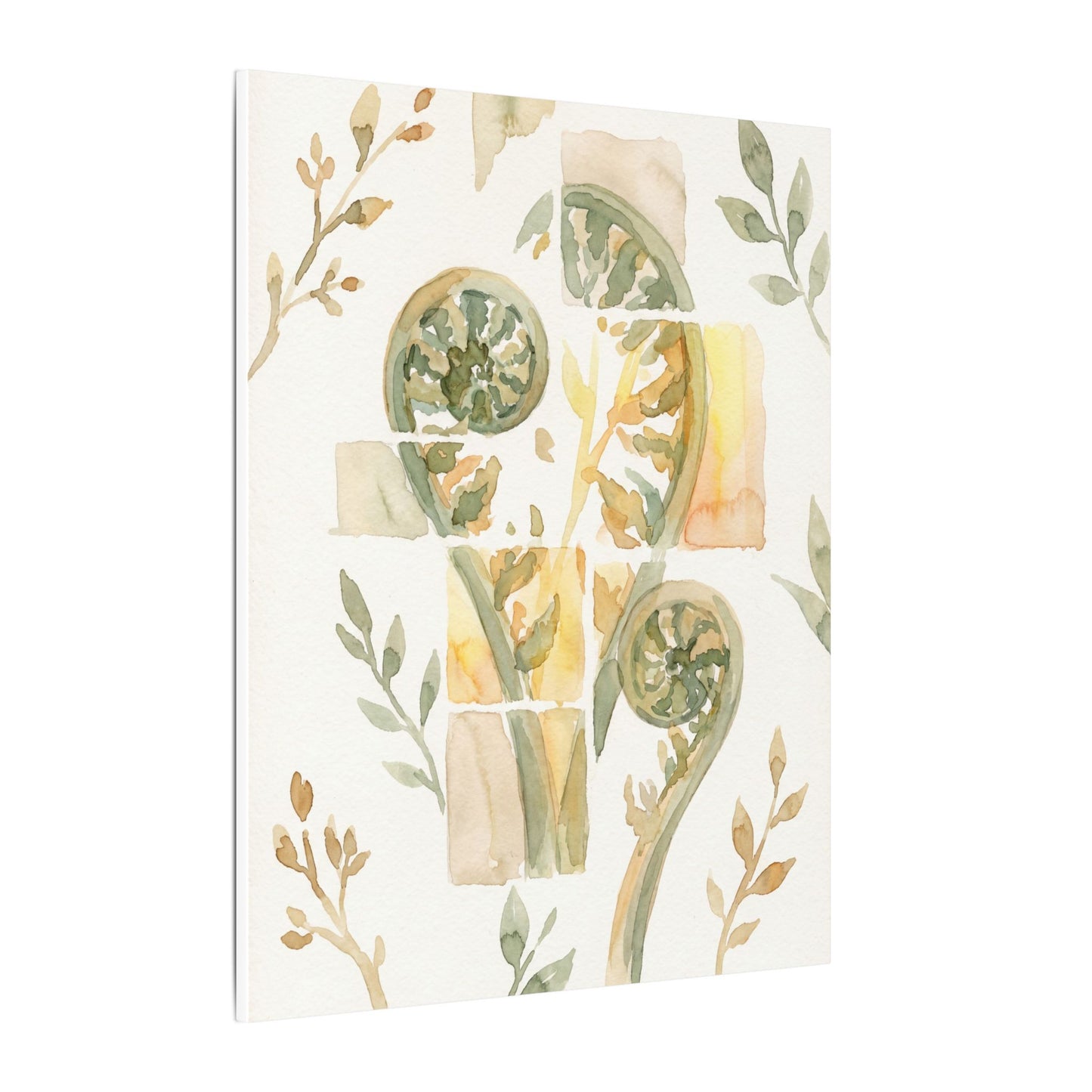 Earthy Fern Unfurling Canvas Art - Watercolor Japandi