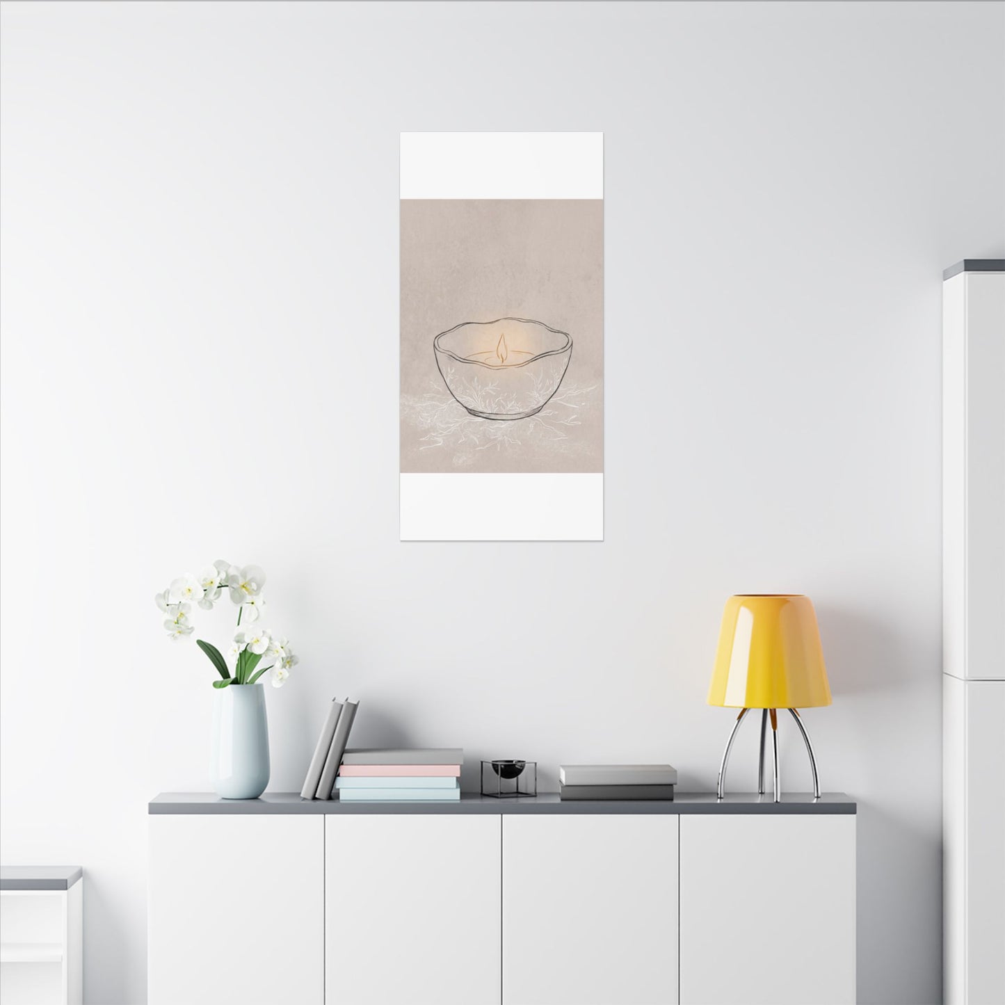 Ceramic Bowl Minimal Line Canvas Art | Neutral Japandi Art