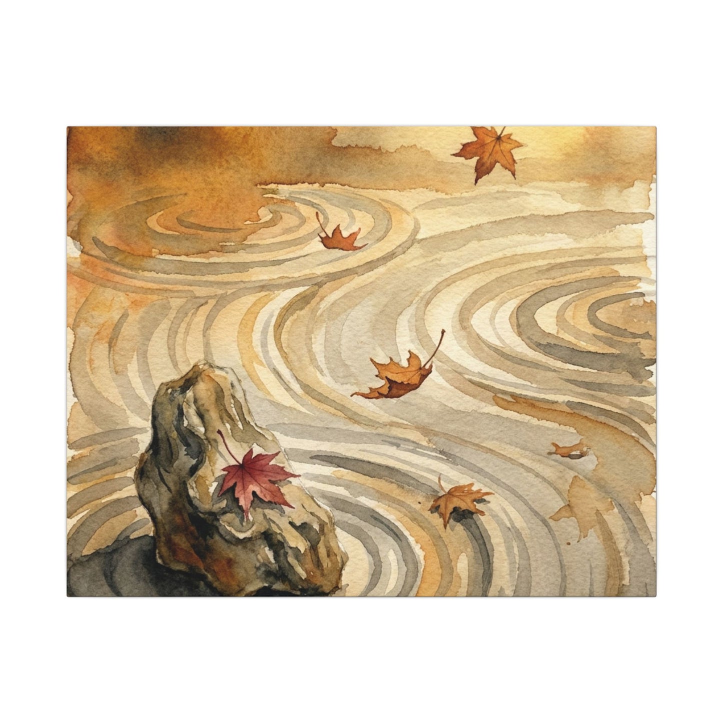Autumn Rock Garden Watercolor Canvas Art | Neutral Decor