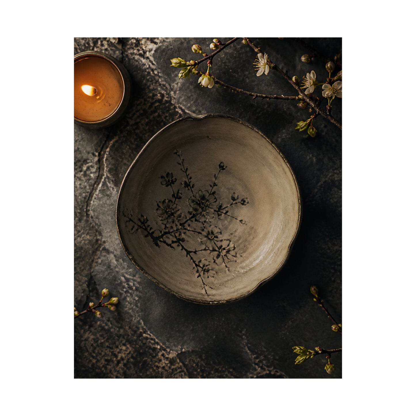 Neutral Ceramic Bowl Wall Art Print - Japanese Pattern Japandi