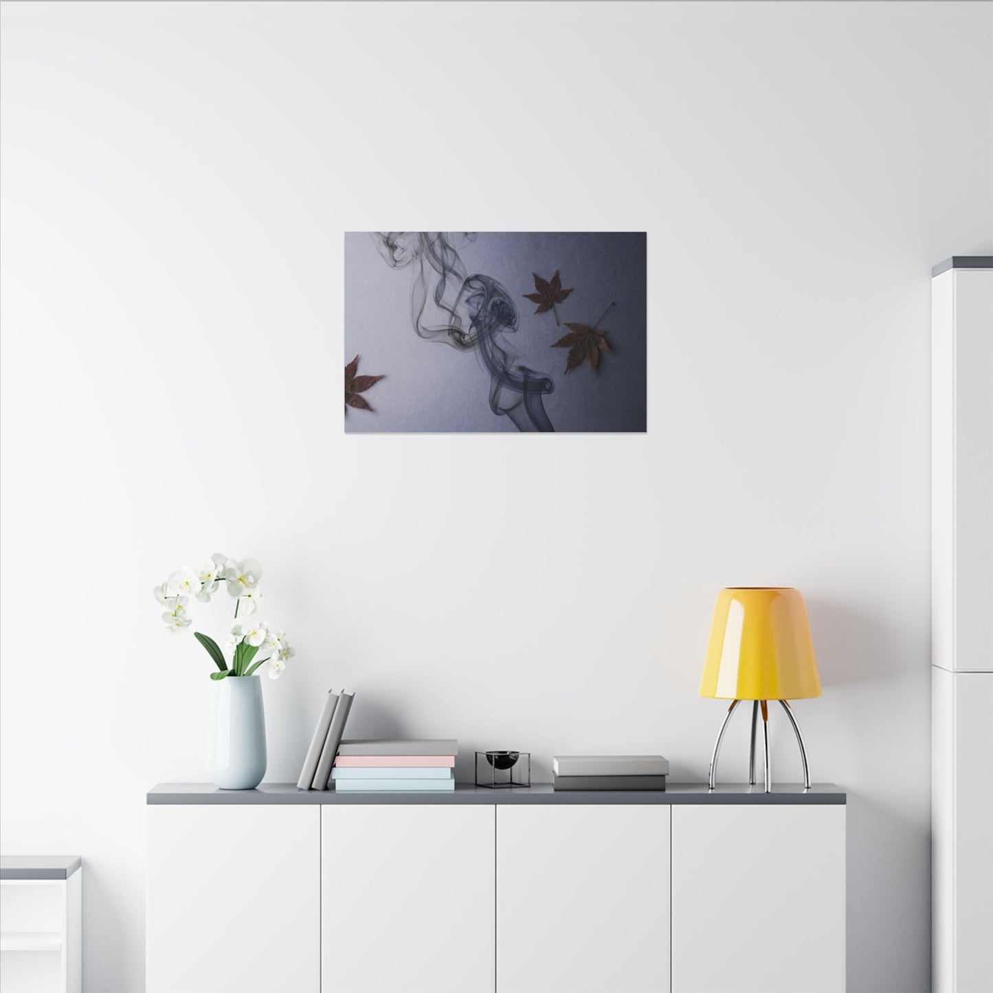 Dark Japandi Incense Smoke in Dawn | Moody Minimal Canvas Art