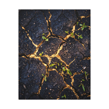 Spring Cracked Earth Crackle Gold Canvas Art | Healing Decor