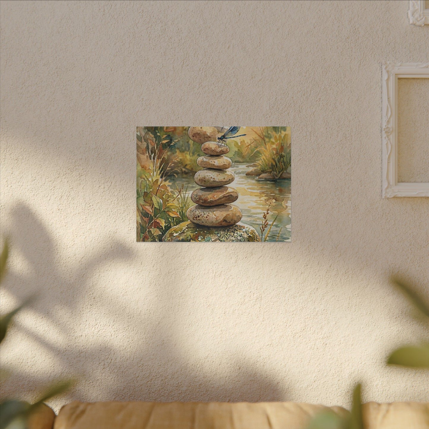 River Stones Summer Canvas Art | Japandi Cozy Design
