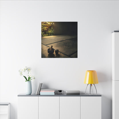 Dark Japandi Tea Ceremony in Golden Hour | Dark Texture Canvas Art