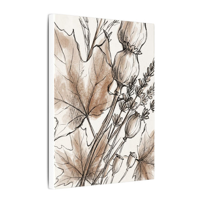 Neutral Dried Flowers Canvas Art - Minimal Line Japandi