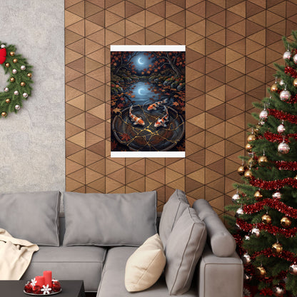 Kintsugi Koi Pond in Moonlight | Gold Repair Wall Art Print