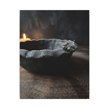 Ceramic Bowl Canvas Art | Winter Dark Japandi Shadow Zen Art