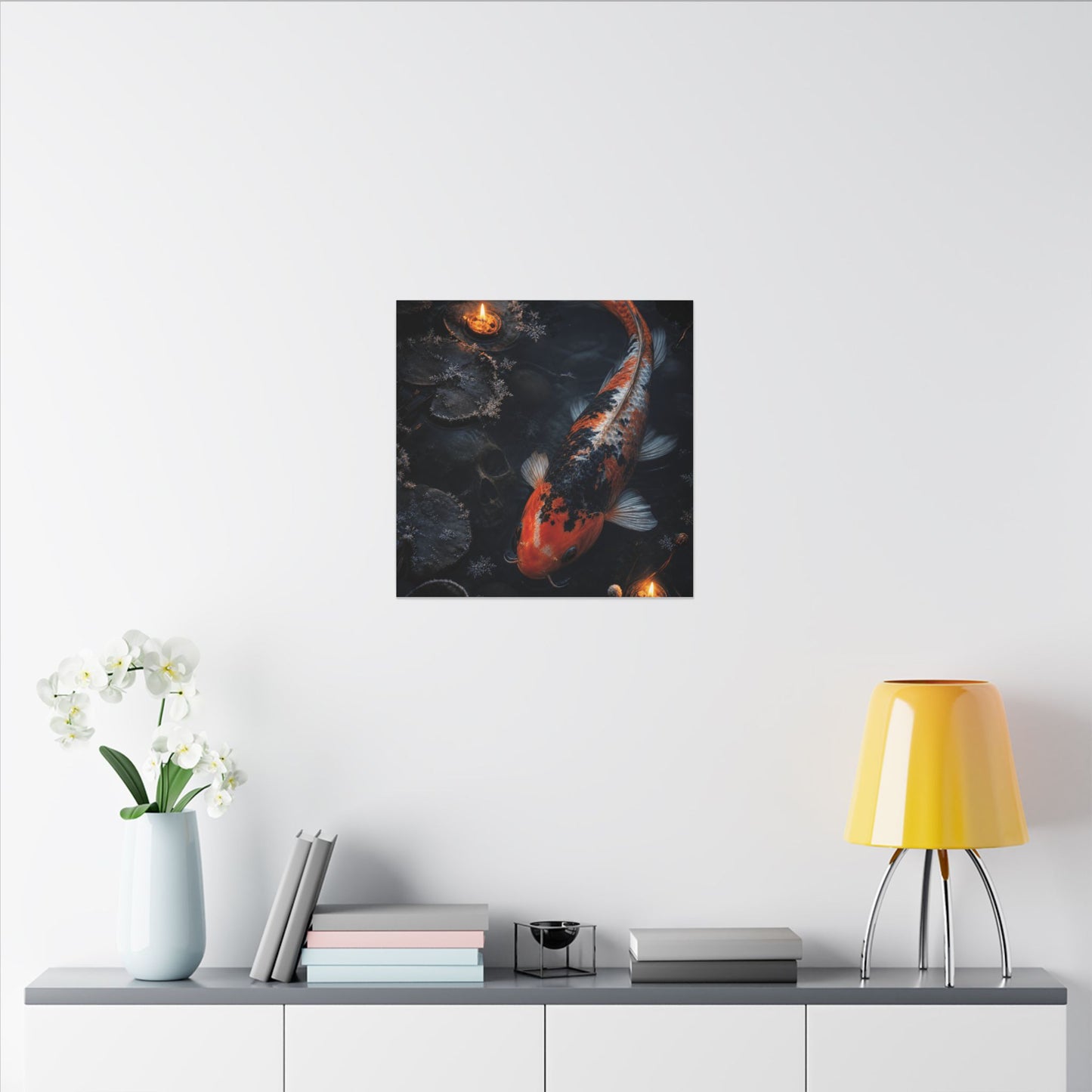 Koi Pond Canvas Art | Winter Dark Japandi Shadow Zen Art