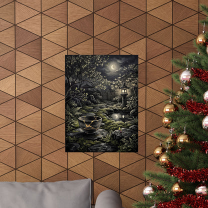 Kintsugi Moonlit Garden in Dappled | Gold Repair Wall Art Print