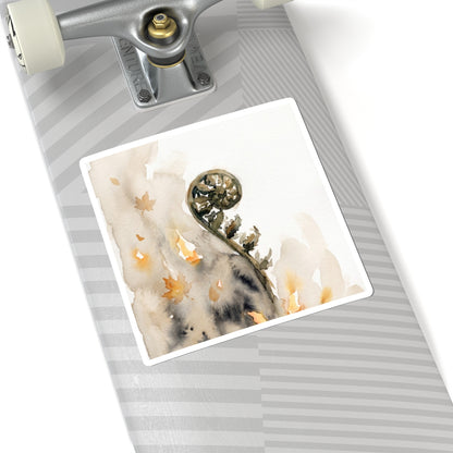 Fern Unfurling Sticker | Autumn Japandi Watercolor Art Art Print