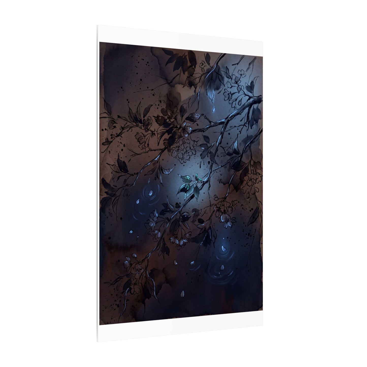 Bold Cherry Blossom Canvas Art - Charcoal Ink Dark Japandi
