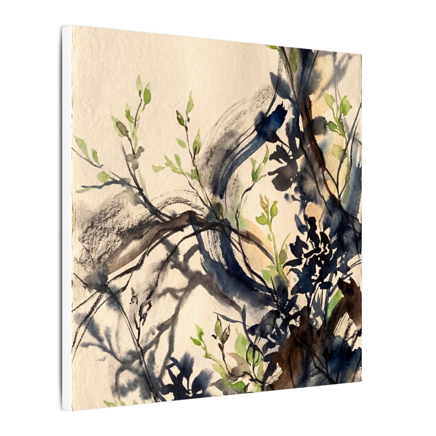 Ma Shadow Play Canvas Art - Dark Japandi Charcoal Ink