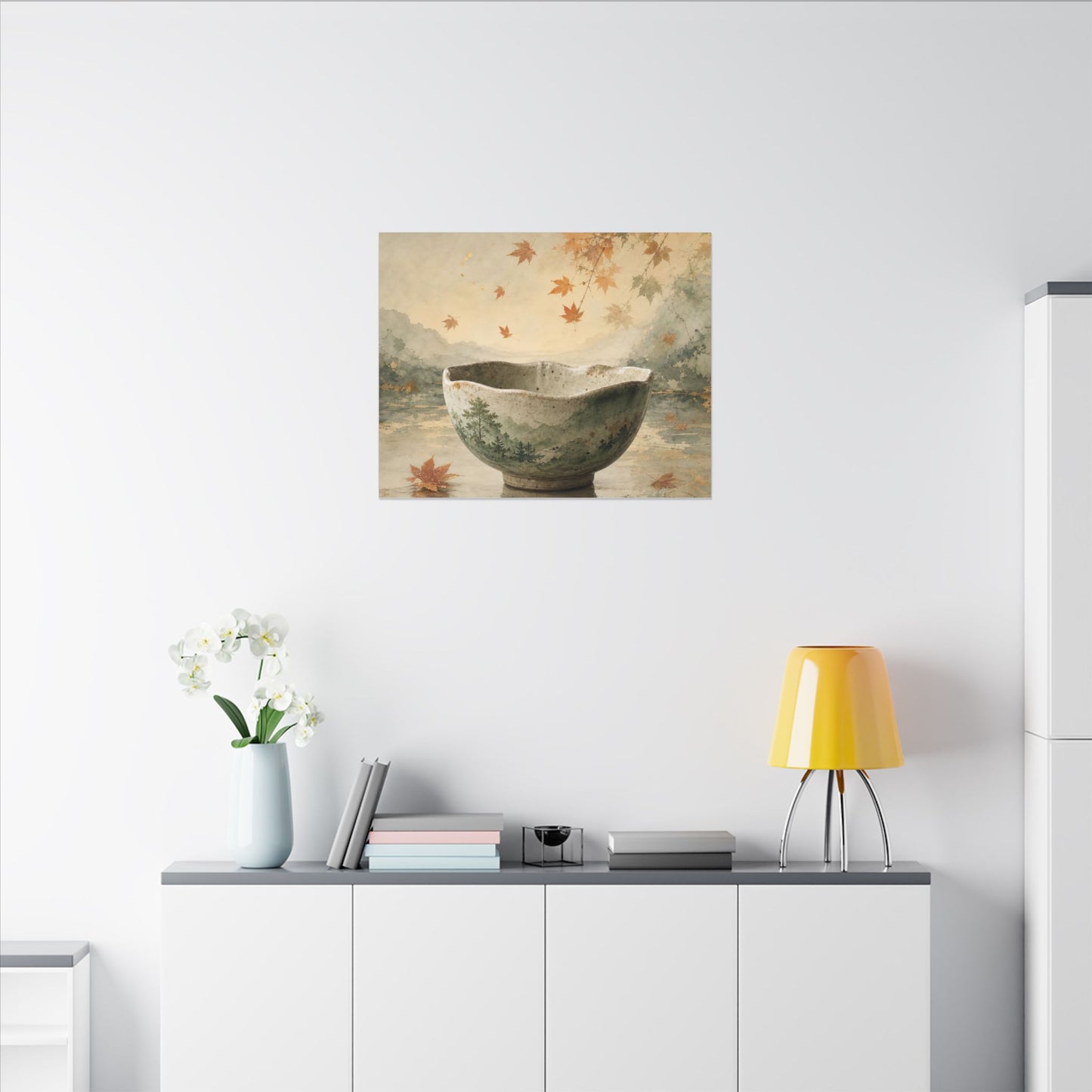 Autumn Ceramic Bowl Watercolor Canvas Art | Cozy Decor