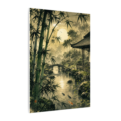 Moonlit Garden Sumi E Canvas Art | Calm Zen Art