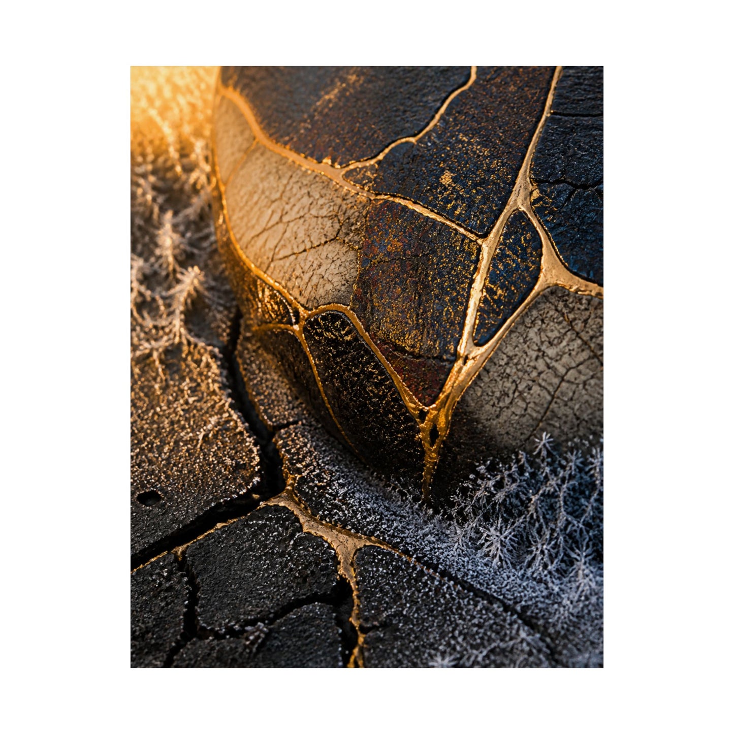 Kintsugi Cracked Earth in Golden Hour | Gold Repair Wall Art Print
