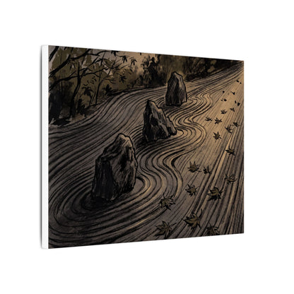 Rock Garden Canvas Art | Autumn Dark Japandi Charcoal Ink Art