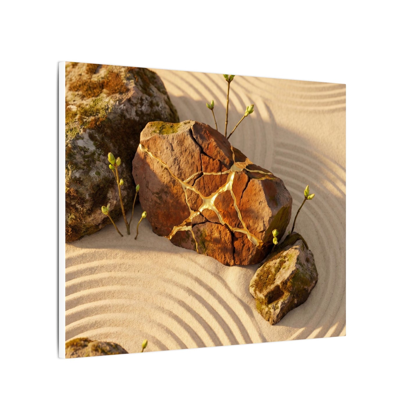 Kanso Rock Garden Canvas Art - Kintsugi Crackle Gold