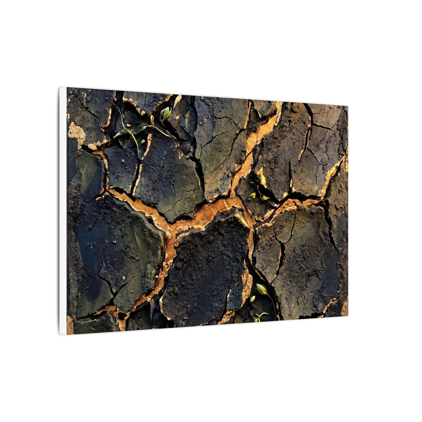 Cracked Earth Spring Canvas Art | Dark Japandi Atmospheric Design