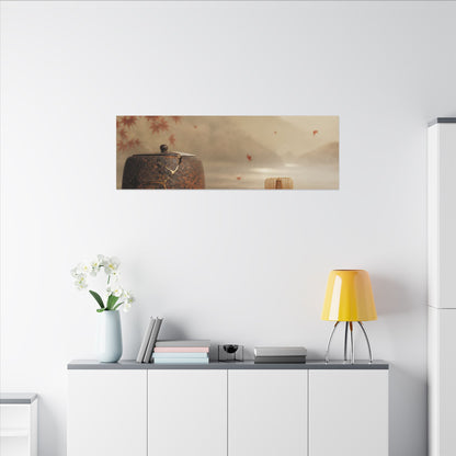 Tea Ceremony Canvas Art | Autumn Kintsugi Gold Vein Art