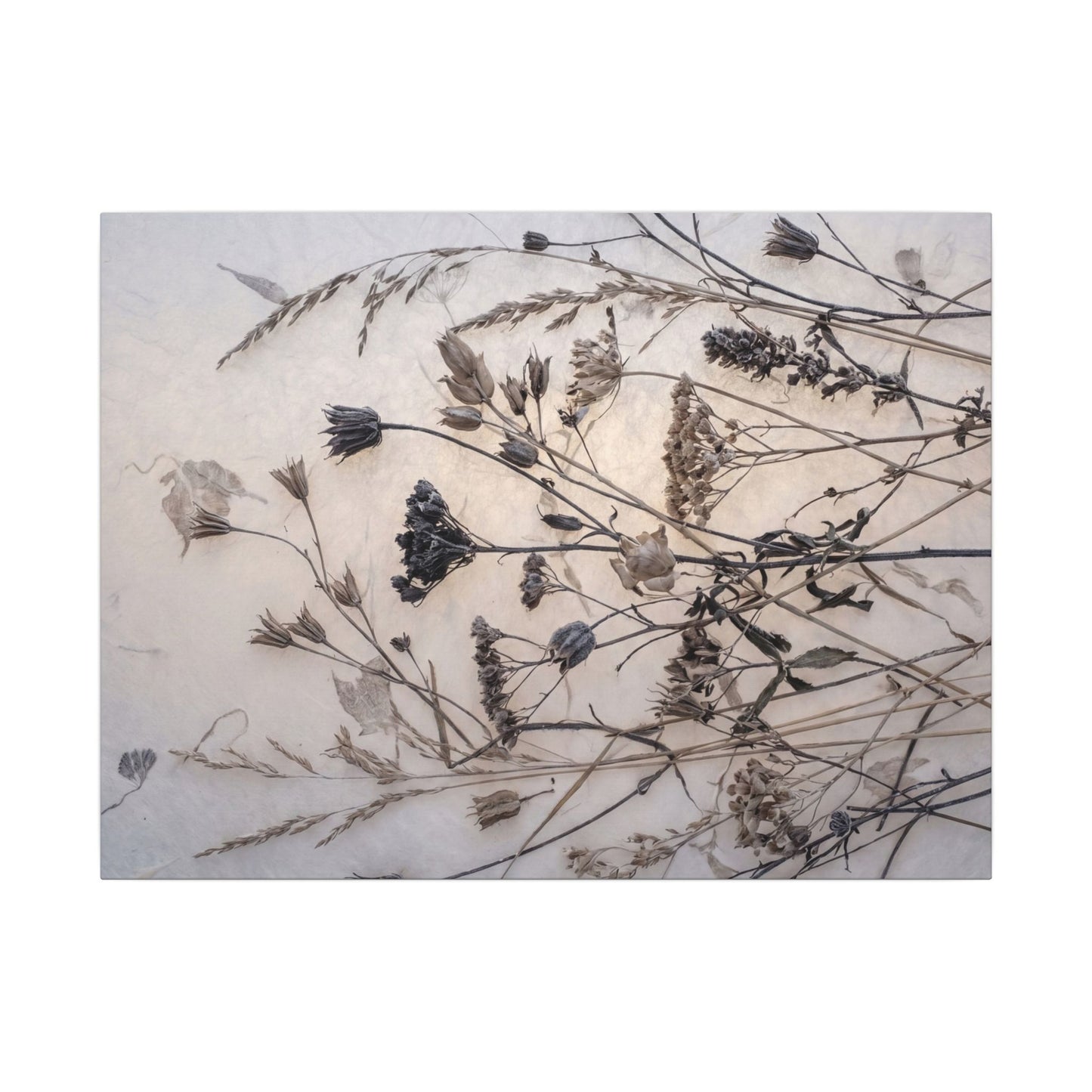Elegant Dried Flowers Canvas Art - Japanese Pattern Japandi Art Print