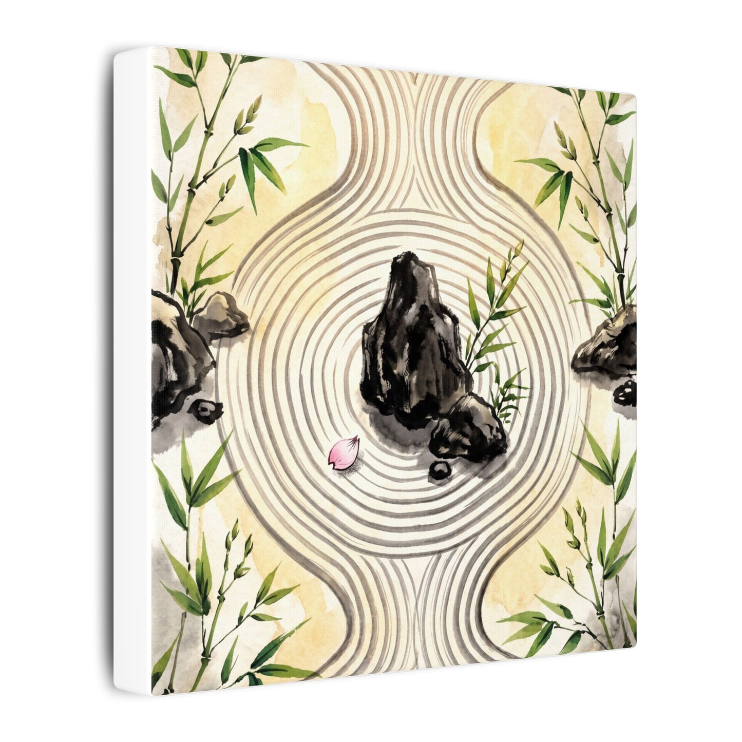 Zen Rock Garden in Golden Hour | Sumi E Canvas Art