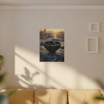 Ceramic Bowl Canvas Art | Winter Kintsugi Gold Repair Art